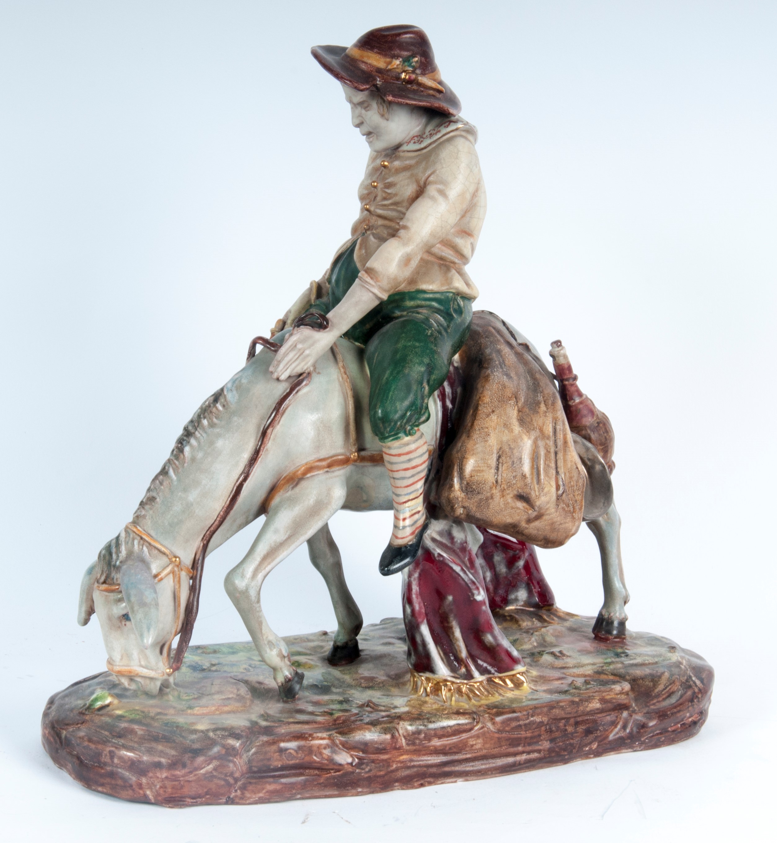 Pattarino, Viandante con somaro, scultura a tutto tondo in ceramica policroma