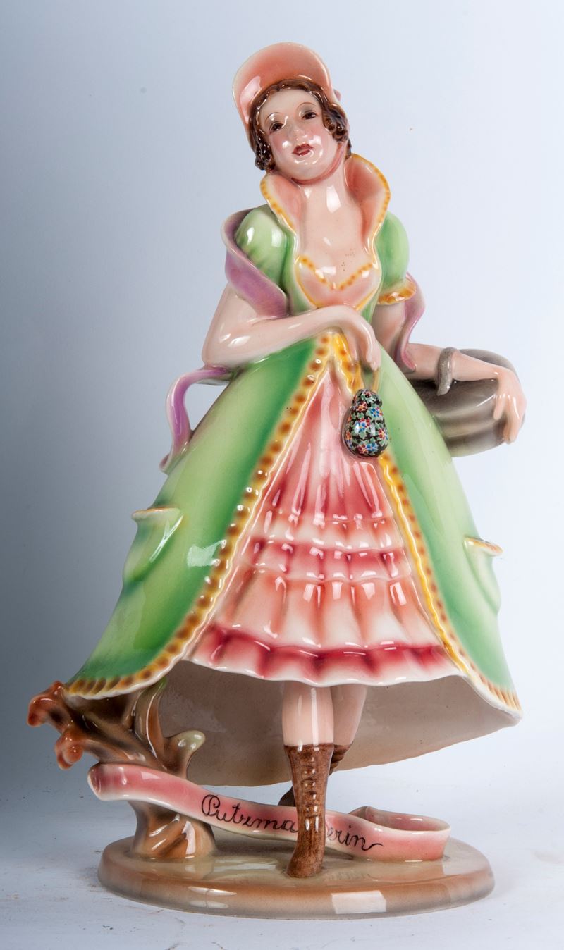 Goldscheider, Putzmacherin (creatrice di cappelli per signore e per teatro) - scultura in ceramic...