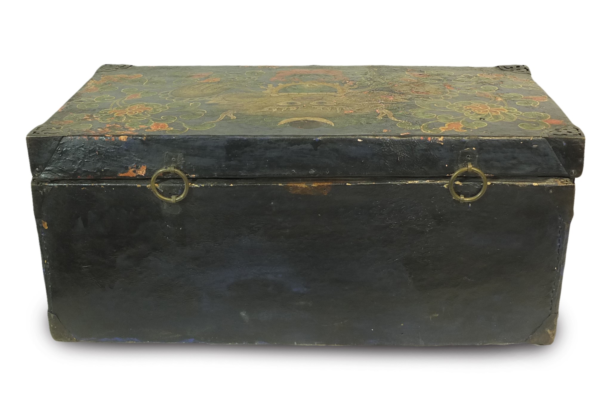 Cassa tibetana, legno e cuoio, XX secolo