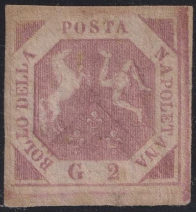 Napoli, 2 gr. I tav. rosa lillaceo n.5a, 1858, nuovo con gomma