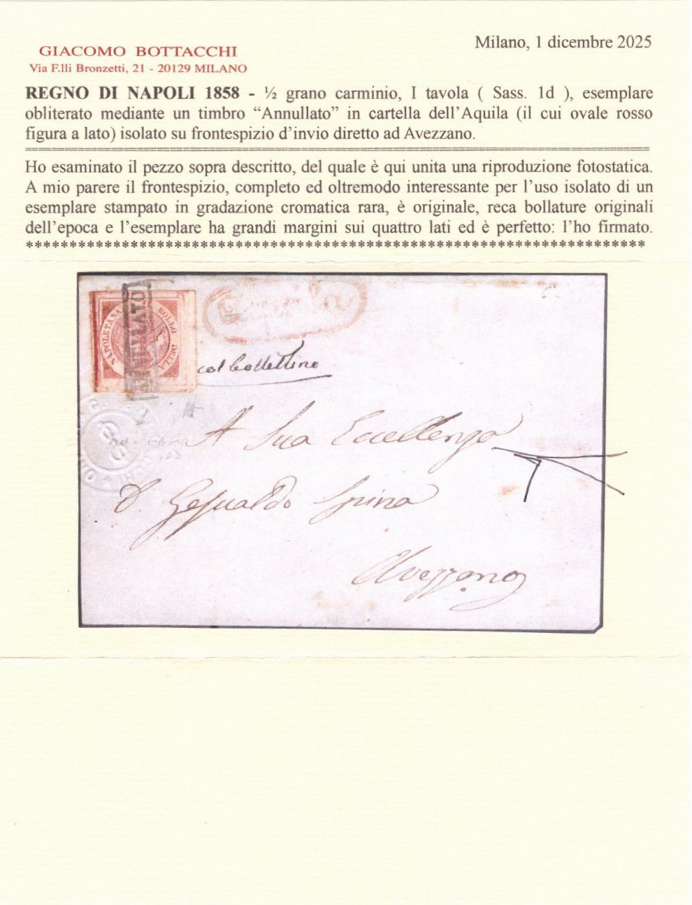 Napoli, 1/2 grano I tav. Carminio n. 1d, 1858