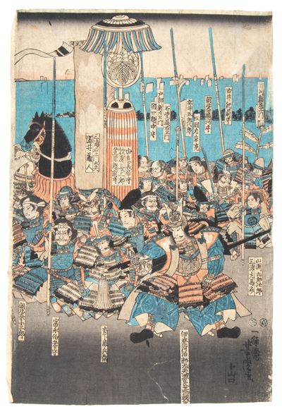 Utagawa Kuniyoshi, Xilografia di una battaglia storica, periodo Edo