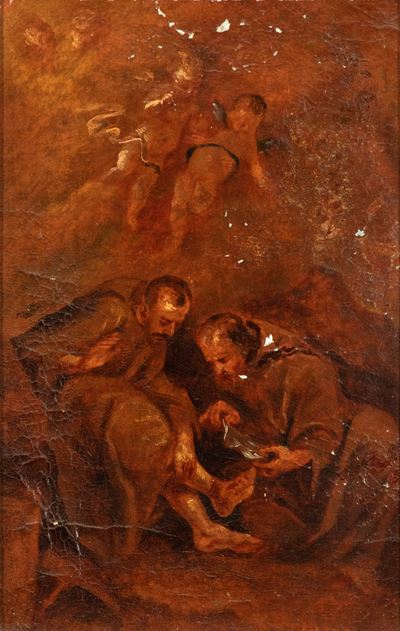 Frati francescani, olio su carta