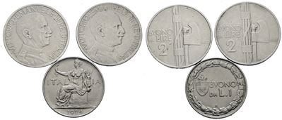 Regno d'Italia, Vittorio Emanuele III, Lotto di 3 monete da 2 lire (1923-1925) e 1 lira (1924)