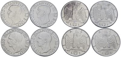 Vittorio Emanuele III, Lotto di 4 monete da 1 lira 'Impero' (1900-1943), Ac; Date e conservazioni...