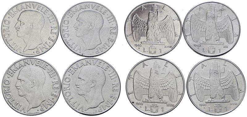 Regno D'italia. Vittorio Emanuele III (1900-1943). Lotto di 4 Monete da 1 Lira "impero". Ac; Date...