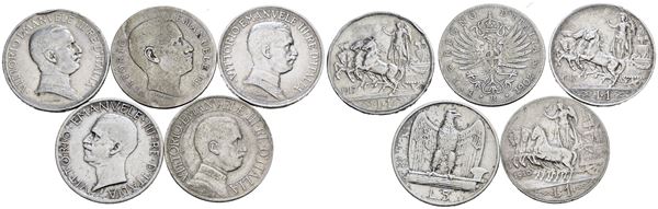 REGNO D'ITALIA. Vittorio Emanuele III (1900-1943). Lotto di 4 monete da 1 lira. Ag; Date e conservazioni varie