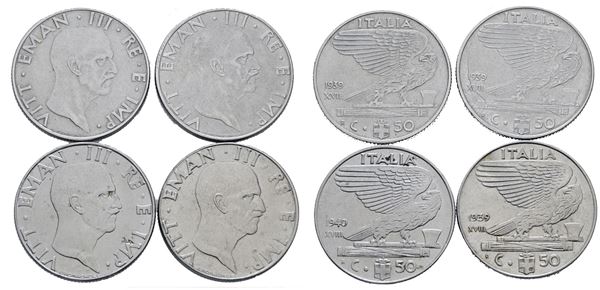REGNO D'ITALIA. Vittorio Emanuele III (1900-1943). Lotto di 4 monete da 50 centesimi "Impero". Ac; Date e conservazioni varie