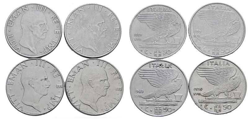 Regno D'italia. Vittorio Emanuele III (1900-1943). Lotto di 4 Monete da 50 Centesimi "impero". Ac...