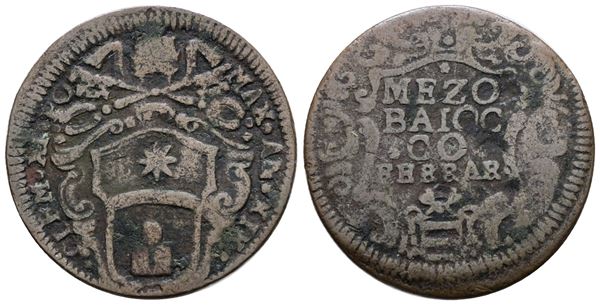 STATO PONTIFICIO. FERRARA. Clemente XI (1700-1721). Mezzo baiocco 1719 a.XIX. Cu; 6gr; Munt.248; MIR 2371/1 ; MB