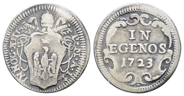 STATO PONTIFICIO. ROMA. Innocenzo XIII (1721-1724). Mezzo grosso 1723. Ag; 0,72gr; Munt.16; MIR 2405/1 ; RR; BB