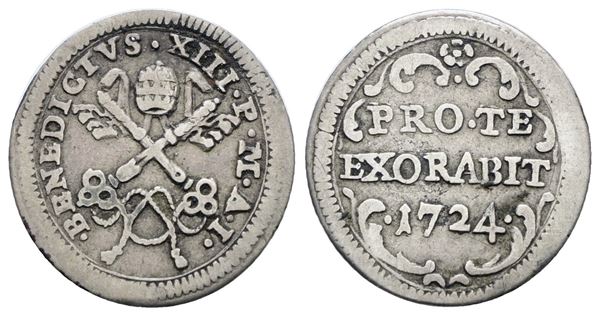 STATO PONTIFICIO. ROMA. Benedetto XIII (1724-1730). Mezzo grosso. Ag; 0,72gr; Munt.22; MIR 2450/1 ; Raro; BB+