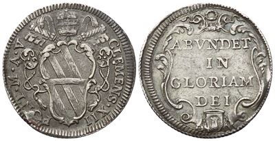 Papalina di Giulio 1735 (Anno V), Ag (2,74 g; 24,5 mm), Clemente XII (1730-1740) – Roma, Stato Po...