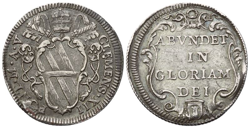 Papalina di Giulio 1735 (Anno V), Ag (2,74 g; 24,5 mm), Clemente XII (1730-1740) – Roma, Stato Po...