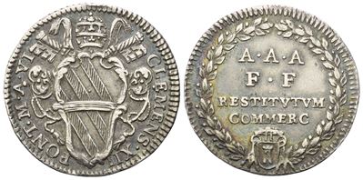 Clemente XII, Giulio Anno VI (1730-1740), scudo pontificio in argento