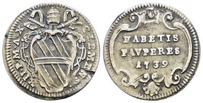 Stato Pontificio, Roma - Clemente XII (1730-1740), Grosso 1739 a.X, Argento, 1,25 gr.
