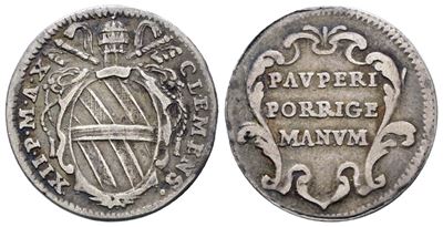 Stato Pontificio, Roma - Clemente XII, Grosso 1739 a.X. Argento, 1,25 gr.