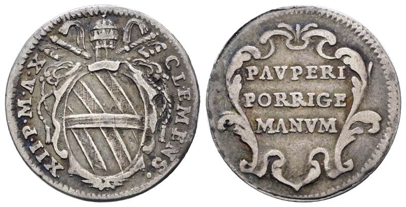 Stato Pontificio, Roma - Clemente XII, Grosso 1739 a.X. Argento, 1,25 gr.