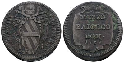 Clemente XII, Mezzo baiocco 1738 a.VIII