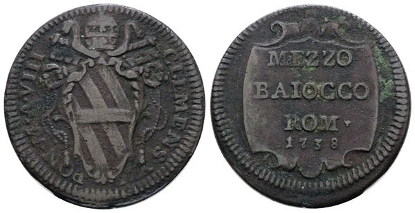 STATO PONTIFICIO. ROMA. Clemente XII (1730-1740). Mezzo baiocco 1738 a.VIII. Cu; 5gr; Munt.148; MIR 2533/1; NC; BB