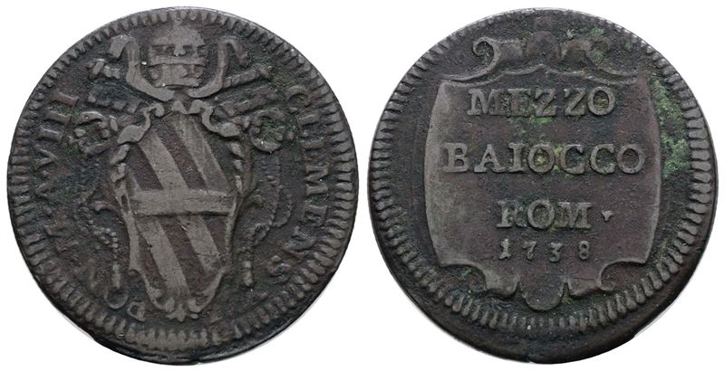 Clemente XII, Mezzo baiocco 1738 a.VIII