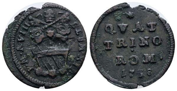 STATO PONTIFICIO. ROMA. Clemente XII (1730-1740). Quattrino 1738. Cu; 2,20gr; Munt.160; MIR 2534/1; NC; BB