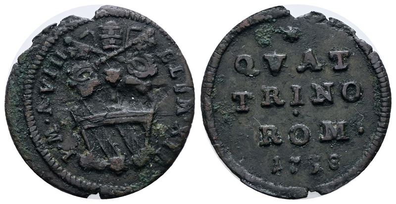 Stato Pontificio. Roma. Clemente XII (1730-1740). Quattrino 1738. Cu; 2,20gr; Munt.160; Mir 2534/...