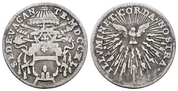 STATO PONTIFICIO. ROMA. Sede Vacante 1740. Grosso 1740. Ag; 1,16gr; Munt.12 1; MIR 2573/4; RR; MB