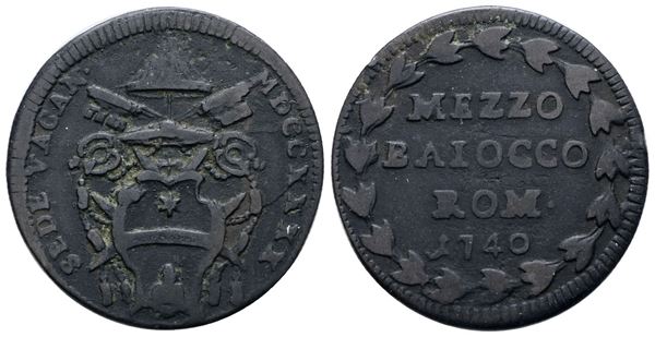 STATO PONTIFICIO. ROMA. Sede Vacante 1740. Mezzo baiocco 1740. Cu; 6gr; Munt. 29; MIR 2575/6; Raro; BB