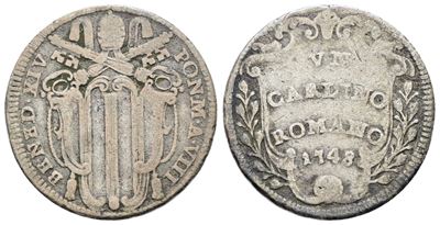 Moneta, 2 Carlini romani del Stato Pontificio, Benedetto XIV, 1748