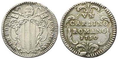 Benedetto XIV (1740-1758), Carlino 1750 – Anno XI, Roma