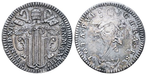 STATO PONTIFICIO. ROMA. Benedetto XIV (1740-1758). Grosso 1753 a.XIII. Ag; 1,35gr; Munt.66a; MIR 2616/2; NC; BB+