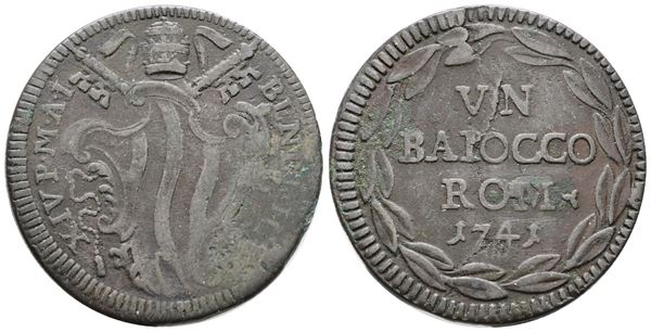 STATO PONTIFICIO. ROMA. Benedetto XIV (1740-1758). Baiocco 1741 a.I. Cu; 11,8gr; Munt.163; MIR 2622/7; Raro; BB