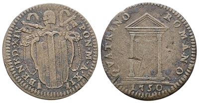 Benedetto XIV, Quattrino 1750 'Giubileo', Moneta in Cu