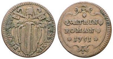 Benedetto XIV, Quattrino 1751 a.XII, Stato Pontificio, Roma