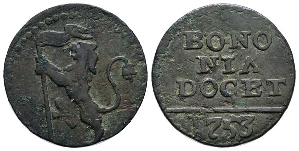 STATO PONTIFICIO. BOLOGNA. Benedetto XIV (1740-1758). Quattrino 1753. Cu; 2,2gr; Munt.237n; MIR 2643/14; BB