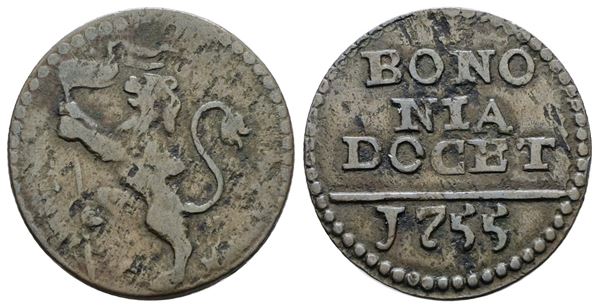 STATO PONTIFICIO. BOLOGNA. Benedetto XIV (1740-1758). Quattrino 1755. Cu; 2,2gr; Munt.237p; MIR 2643/16; BB