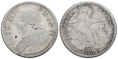 Stato Pontificio, Roma – Clemente XIII (1758-1769), Doppio Giulio, Quinto di Scudo 1760, Ag, 5gr
