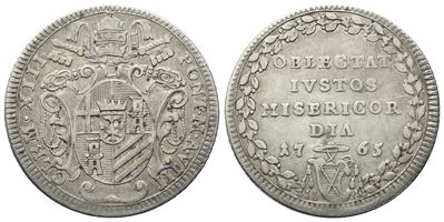Clemente XIII (Giulio 1765), Stato Pontificio: Medaglia/moneta con stemma pontificio e legenda “O...
