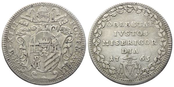 STATO PONTIFICIO. Roma. Clemente XIII (1758-1769). Giulio 1765; Ag (2,6 g)