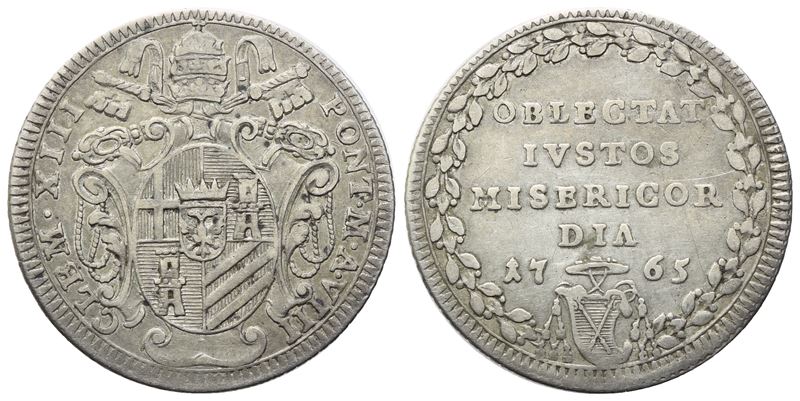 Clemente XIII (Giulio 1765), Stato Pontificio: Medaglia/moneta con stemma pontificio e legenda “O...