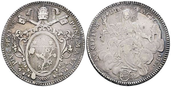 STATO PONTIFICIO. ROMA. Pio VI (1775-1799). Scudo 1780 "tiara radiata". Ag; 26gr; Munt.17; MIR 2764/4; BB
