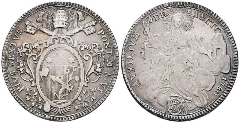 Pio VI, Scudo 1780 'tiara radiata', Argento