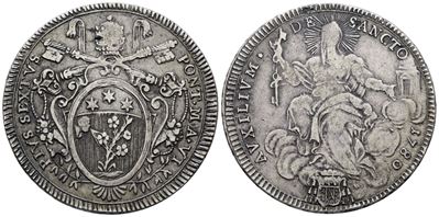 Pio VI, Scudo 1780 'rami senza bacche' in argento