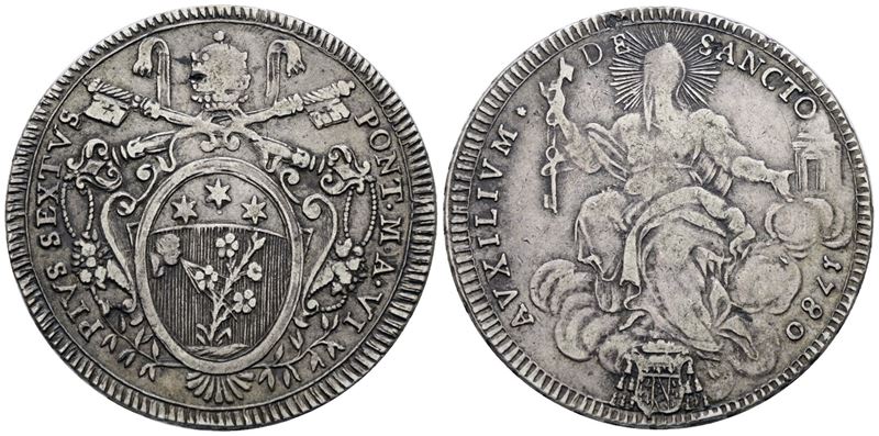 Pio VI, Scudo 1780 'rami senza bacche' in argento