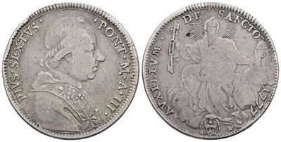 Stato Pontificio. Roma. Pio Vi (1775-1799). Quinto di Scudo, Doppio Giulio 1777, Anno III. Ag; 5g...