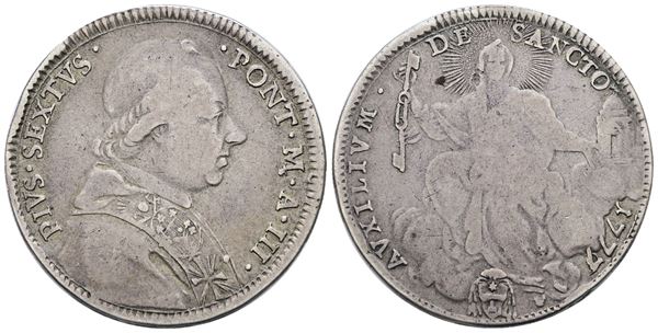 STATO PONTIFICIO. ROMA. Pio VI (1775-1799). Quinto di scudo, doppio giulio 1777, anno III. Ag; 5gr; Munt.38; MIR 2770/3; Q.BB