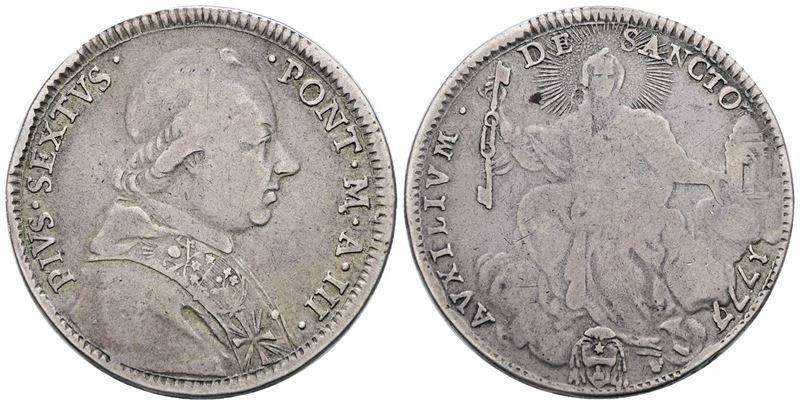 Stato Pontificio. Roma. Pio Vi (1775-1799). Quinto di Scudo, Doppio Giulio 1777, Anno III. Ag; 5g...