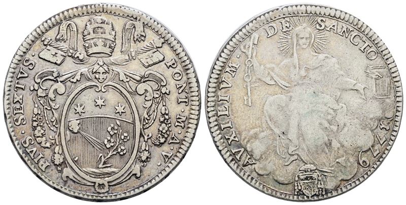 Stato Pontificio, Roma, Pio VI (1775-1799), Mezzo Scudo del 1779, Argento, 13g