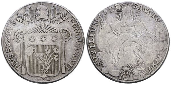 STATO PONTIFICIO. ROMA. Pio VI (1775-1799). Mezzo scudo 1796. Ag; 13gr; Munt.28; MIR 2767/7; RR; MB/BB